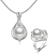 silver plated jewelry set big imitation pearl necklace+earrings+rings Sets 58 ELY