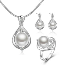 silver plated jewelry set big imitation pearl necklace+earrings+rings Sets 58 ELY