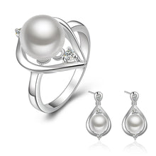 silver plated jewelry set big imitation pearl necklace+earrings+rings Sets 58 ELY