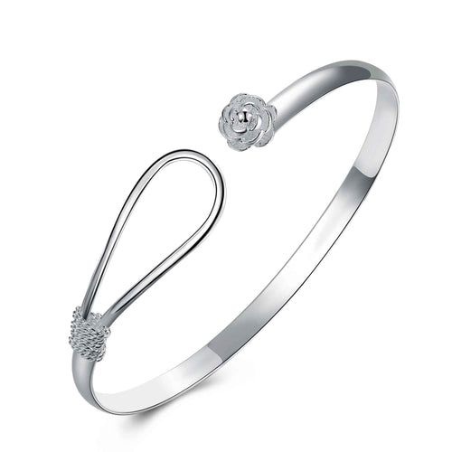 silver friendship bangle Flower singlet buckle women pulseras Personalized SMTB179 ELY
