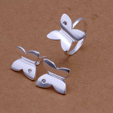 silver jewelry set Smooth Butterfly Necklace&Earring&Ring Sets Hand Madeball 64 ELY