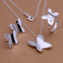 silver jewelry set Smooth Butterfly Necklace&Earring&Ring Sets Hand Madeball 64 ELY