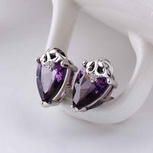 silver plated earings deep violetta heart stud brincos 182 ELY