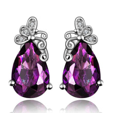 silver plated earings deep violetta heart stud brincos 182 ELY
