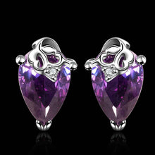 silver plated earings deep violetta heart stud brincos 182 ELY