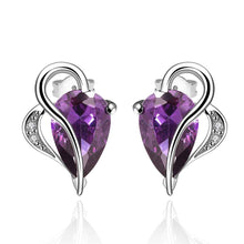 silver plated earings deep violetta heart stud brincos 182 ELY