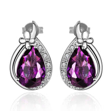 silver plated earings deep violetta heart stud brincos 182 ELY