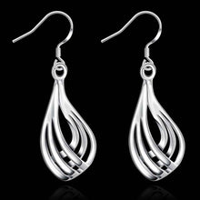 silver plated earrings Corrugated Three-wire drop brinco bijoux femme ELY