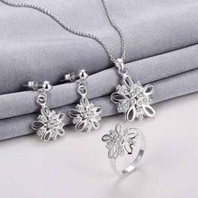 silver plated jewelry sets purple flower necklace ring earrings Sets bone 47 ELY