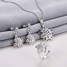 silver plated jewelry sets purple flower necklace ring earrings Sets bone 47 ELY
