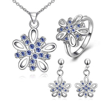 silver plated jewelry sets purple flower necklace ring earrings Sets bone 47 ELY