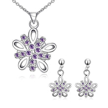 silver plated jewelry sets purple flower necklace ring earrings Sets bone 47 ELY