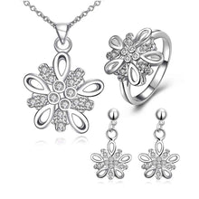 silver plated jewelry sets purple flower necklace ring earrings Sets bone 47 ELY
