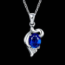 silver plated necklace Insets Heart big necklace ruby jewelry ELY