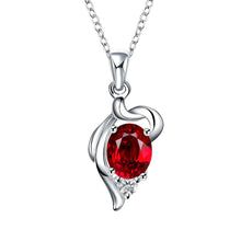silver plated necklace Insets Heart big necklace ruby jewelry ELY