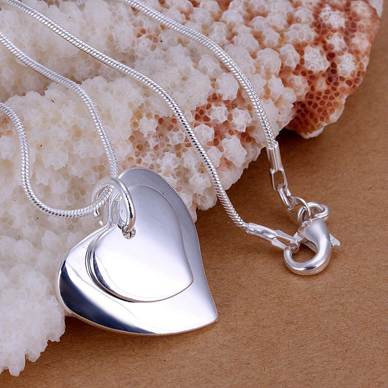 silver-plated necklaces pendants Double Heart Tag maxi necklace Factory ELY