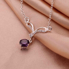silver collar necklace purple gem collares love 529 ELY