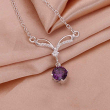 silver collar necklace purple gem collares love 529 ELY