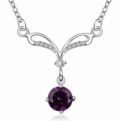 silver collar necklace purple gem collares love 529 ELY