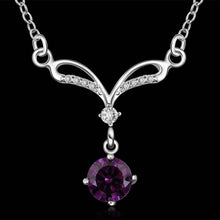 silver collar necklace purple gem collares love 529 ELY