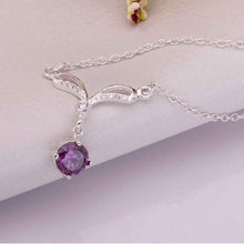 silver collar necklace purple gem collares love 529 ELY