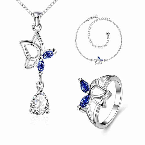 silver jewelry set Dance Butterfly Necklace + Ring + Anklet Sets188 ELY