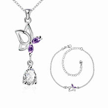 silver jewelry set Dance Butterfly Necklace + Ring + Anklet Sets188 ELY