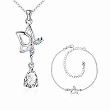 silver jewelry set Dance Butterfly Necklace + Ring + Anklet Sets188 ELY