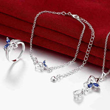 silver jewelry set Dance Butterfly Necklace + Ring + Anklet Sets188 ELY