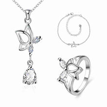 silver jewelry set Dance Butterfly Necklace + Ring + Anklet Sets188 ELY