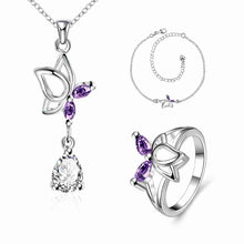 silver jewelry set Dance Butterfly Necklace + Ring + Anklet Sets188 ELY
