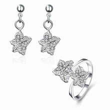silver jewelry set Double star Rhinestone Ring + Earrings Sets jewellery 42 ELY