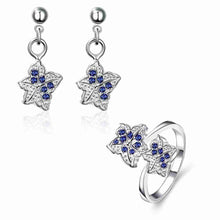 silver jewelry set Double star Rhinestone Ring + Earrings Sets jewellery 42 ELY