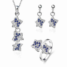 silver jewelry set Double star Rhinestone Ring + Earrings Sets jewellery 42 ELY