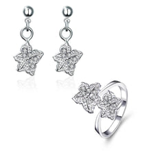 silver jewelry set Double star Rhinestone Ring + Earrings Sets jewellery 42 ELY