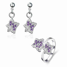 silver jewelry set Double star Rhinestone Ring + Earrings Sets jewellery 42 ELY