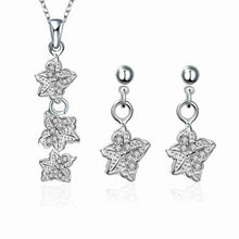 silver jewelry set Double star Rhinestone Ring + Earrings Sets jewellery 42 ELY
