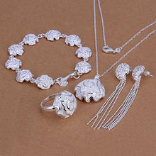 silver jewelry set Rose Necklace Bracelet Earring Sets 13 ELY