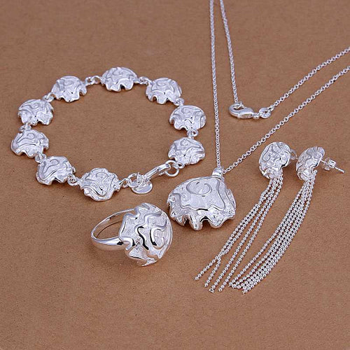 silver jewelry set Rose Necklace Bracelet Earring Sets 13 ELY