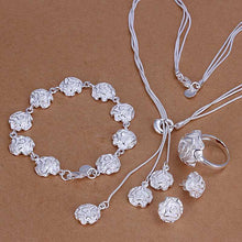 silver jewelry set Rose Necklace Bracelet Earring Sets 13 ELY