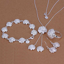 silver jewelry set Rose Necklace Bracelet Earring Sets 13 ELY