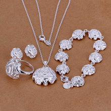 silver jewelry set Rose Necklace Bracelet Earring Sets 13 ELY