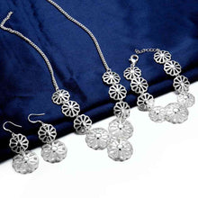 silver jewelry set flower necklace earrings bracelet Sets joias 63 ELY
