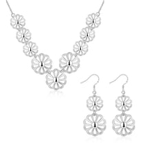 silver jewelry set flower necklace earrings bracelet Sets joias 63 ELY