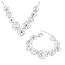 silver jewelry set flower necklace earrings bracelet Sets joias 63 ELY