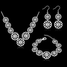 silver jewelry set flower necklace earrings bracelet Sets joias 63 ELY