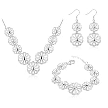 silver jewelry set flower necklace earrings bracelet Sets joias 63 ELY
