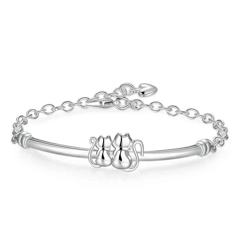 silver plated bracelet Double cat pulseras hombre bijoux femme389 ELY