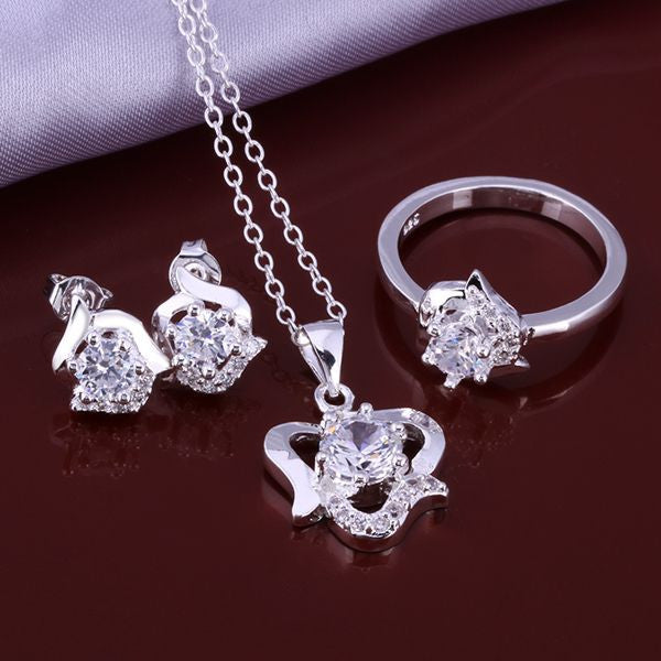 silver plated jewelry sets white rose R+E+N Sets bijoux 52 ELY