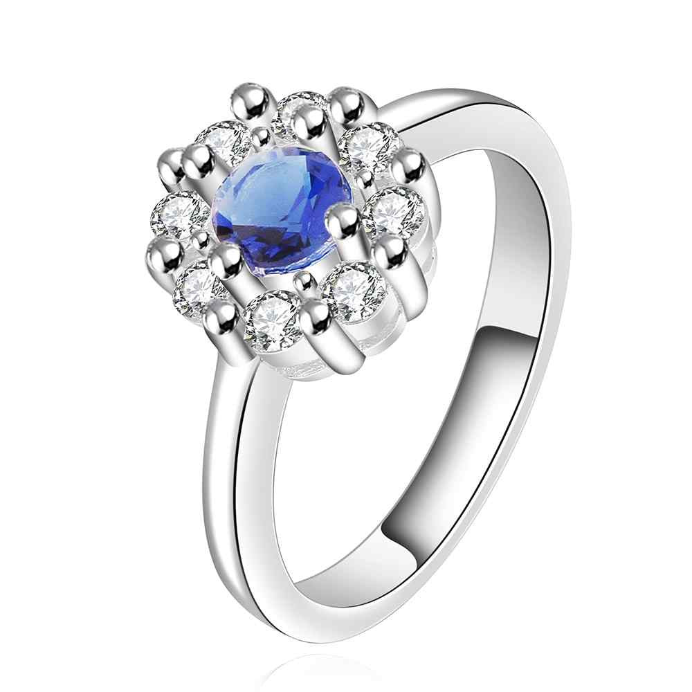 silver plated wedding ring big blue stone smile aneis joyas 19 ELY